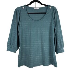 89th + Madison Teal Ribbed Shimmer Top‎ Puff Sleeve Whimsigoth Cottagecore S